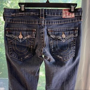 True Religion flare jeans, stretchy. Cute design for flare pants lovers. Size 30